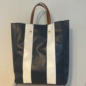 Leather Tote, Blue and White, Large